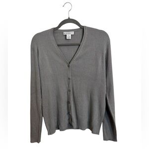 Chaus Silk Blend Ribbed Gray Cardigan Size‎ 8